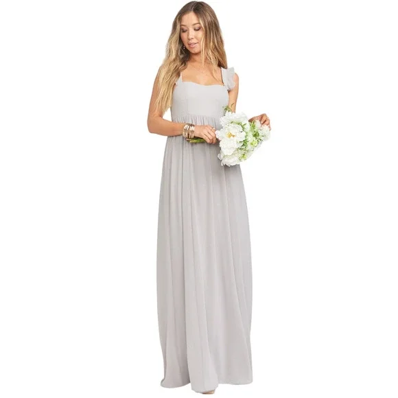 slim fit dress slacks Dove Satin Halter Bridesmaid Dress A-Line Floor-Length main image 0